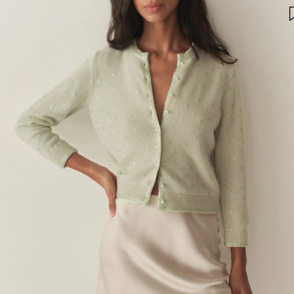 DOEN Mint Green Paillette Cardigan - NWT size large